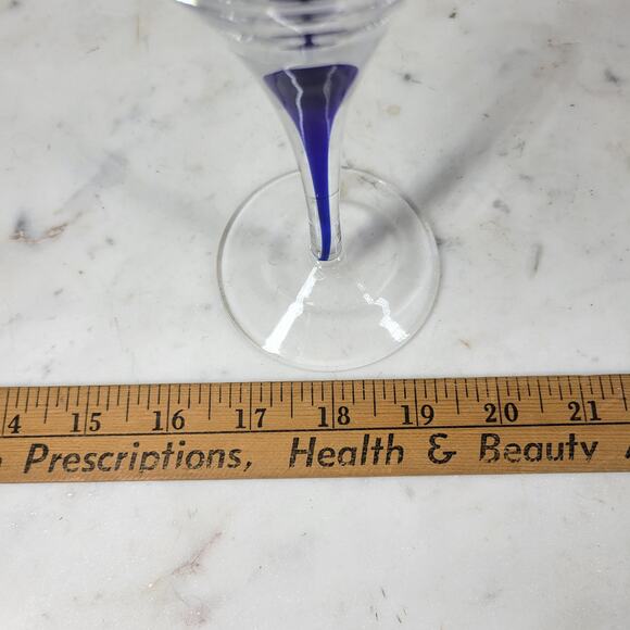 Pier 1 Wine Glass 8.25" Blue‎ Tear Drop Drip Minimalist Stemmed Goblet - Picture 11 of 12